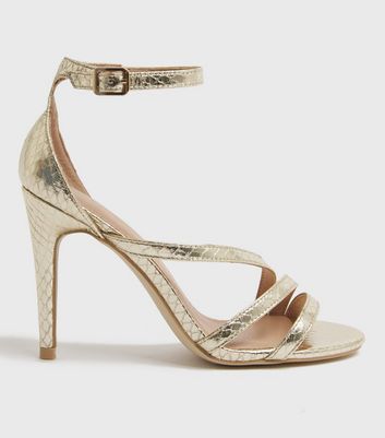 shop for Gold Faux Snake Stiletto Heel Sandals New Look Vegan at Shopo