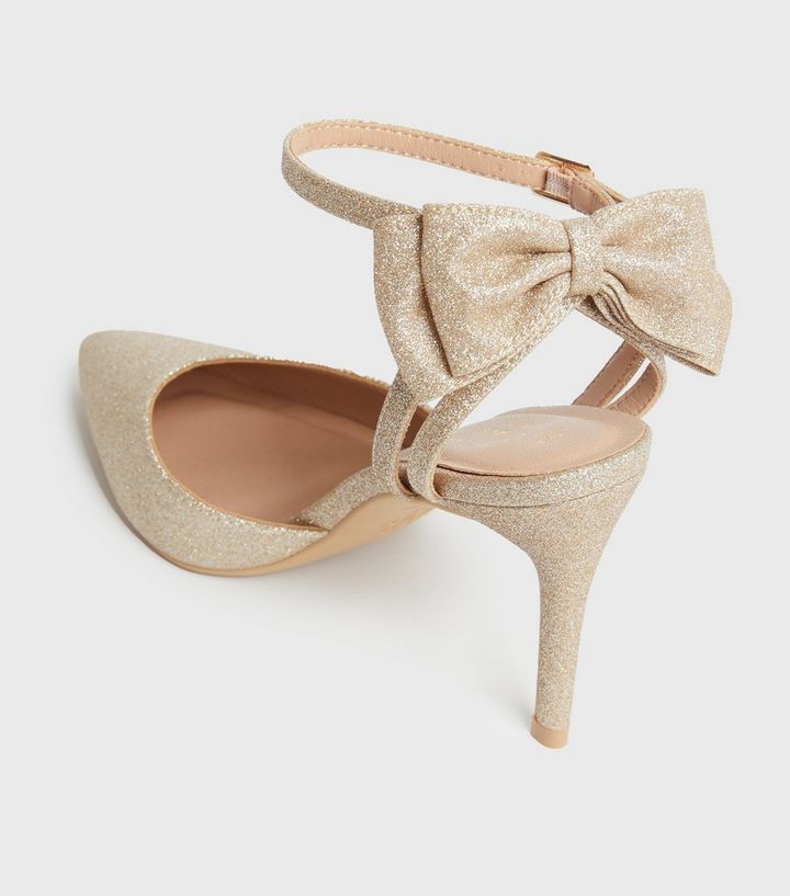 Gold Bow Stiletto Heel Court Shoes | Look