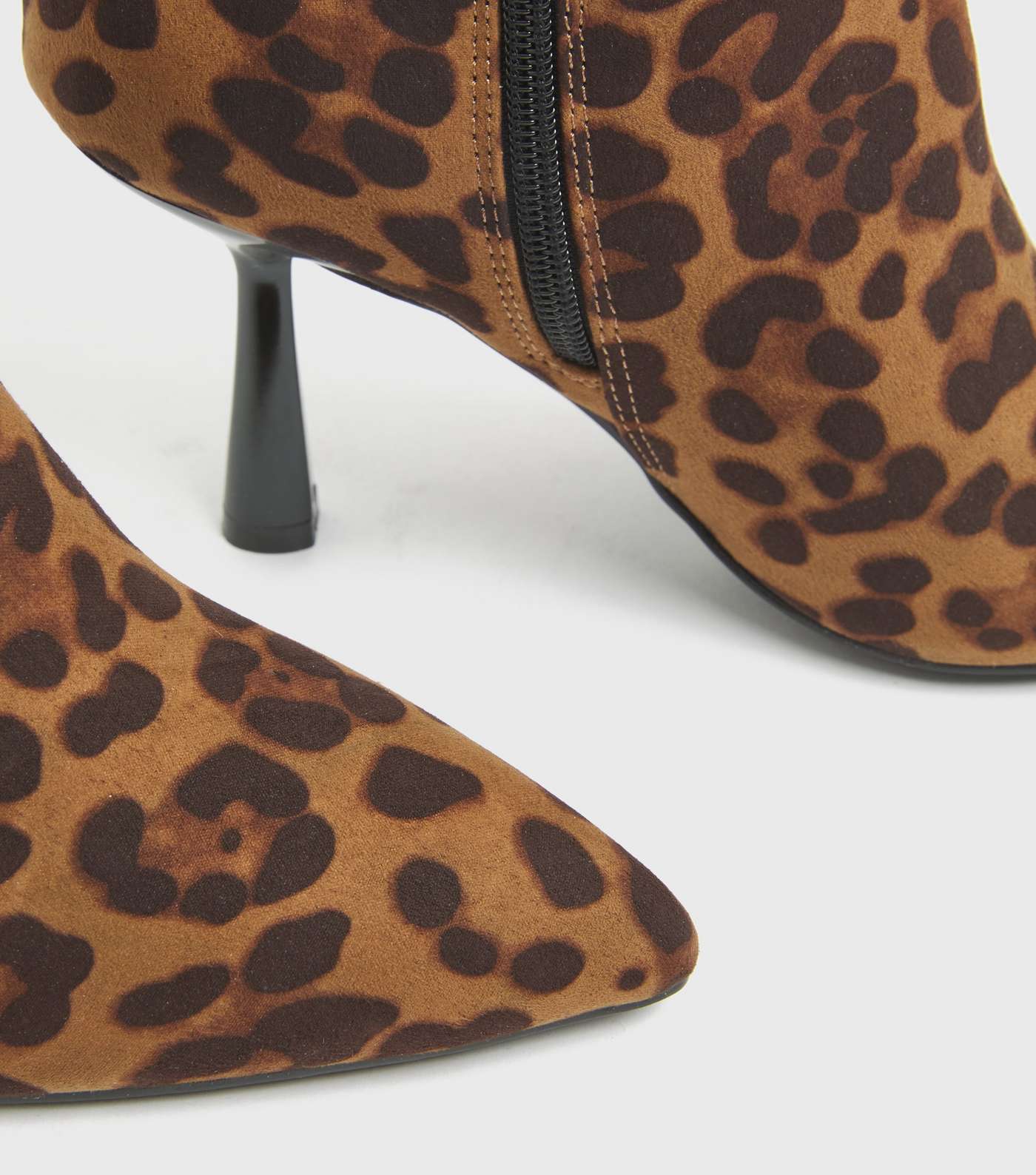 Tan Leopard Print Suedette Stiletto Heel Ankle Boots Image 4