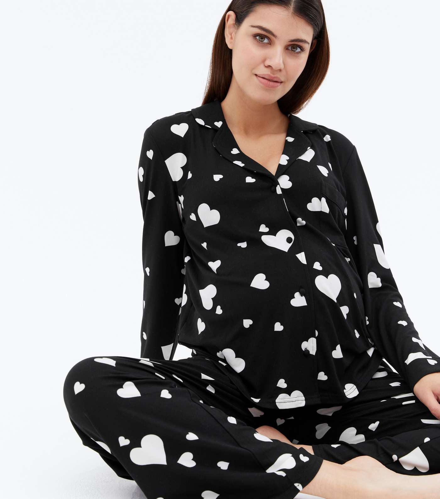 Maternity Black Heart Soft Touch Matching Family Pyjama Set Image 2