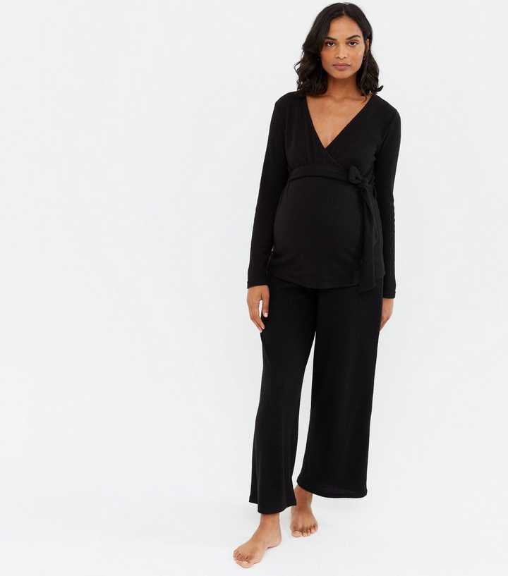 Maternity Black Ribbed Over Bump Pyjama Trousers