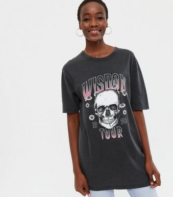 Tall Grey Skull Acid Wash Wisdom Logo T 
