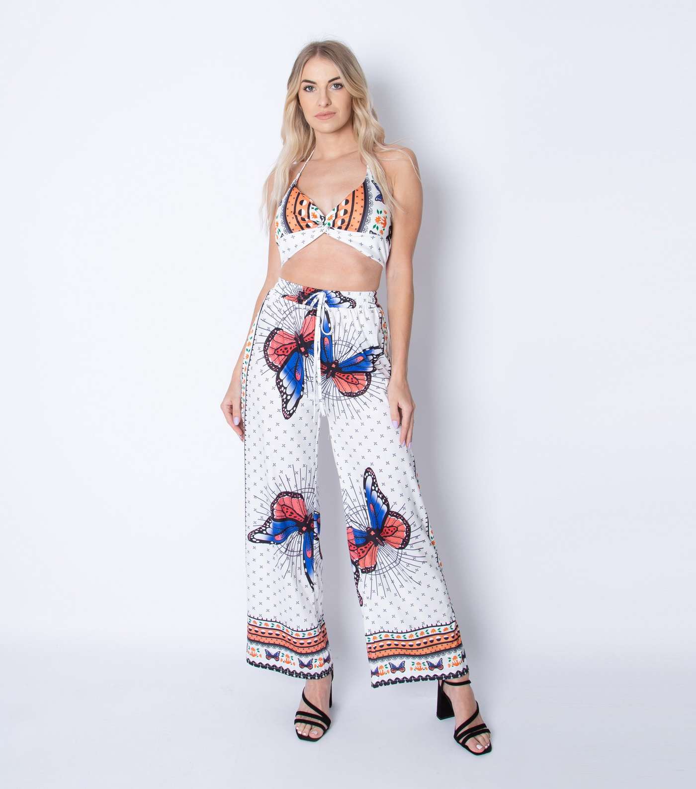 21st Mill Off White Scarf Butterfly Tie Wide Leg Trousers