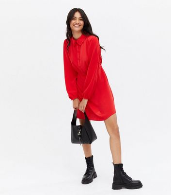 red button down dress