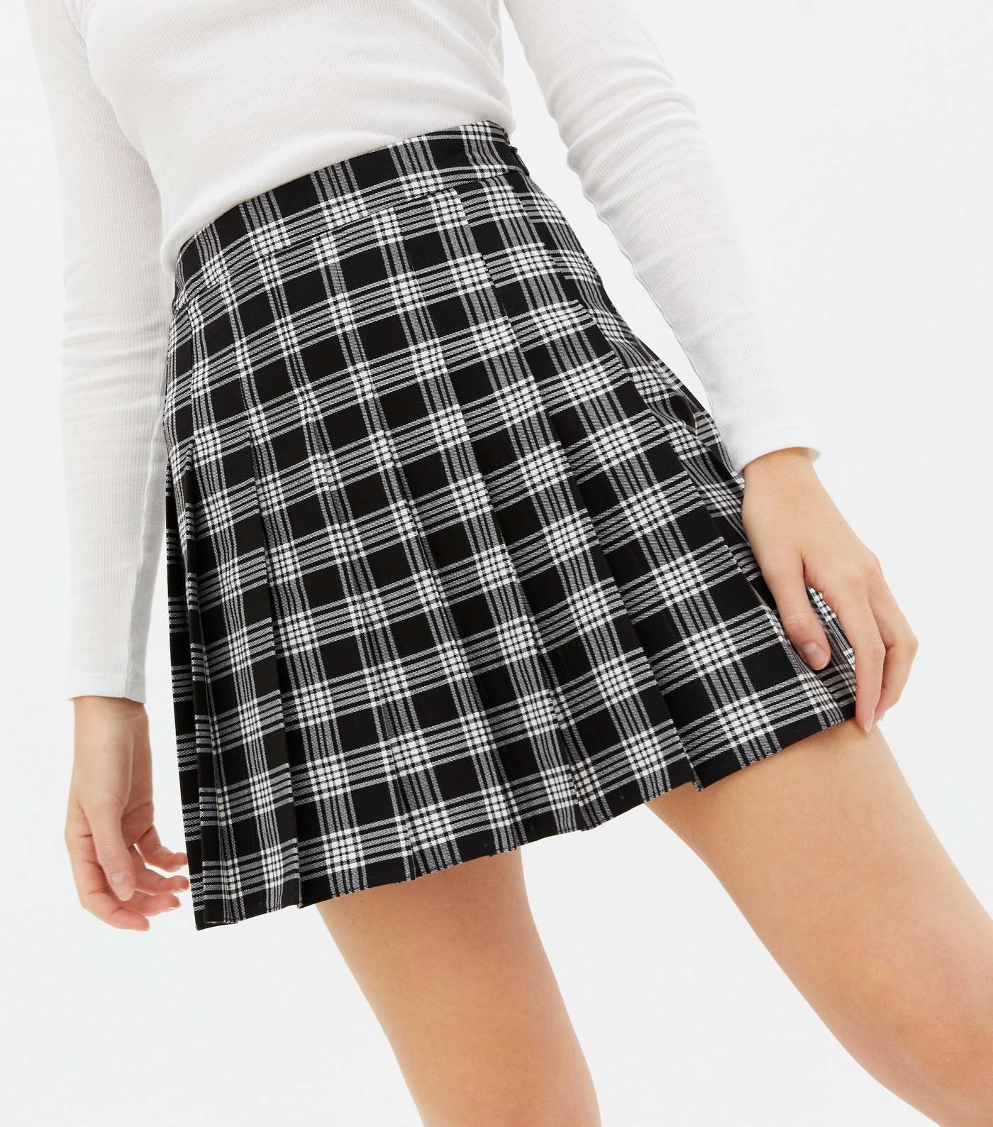 Black Check Pleated Mini Tennis Skirt Image 3