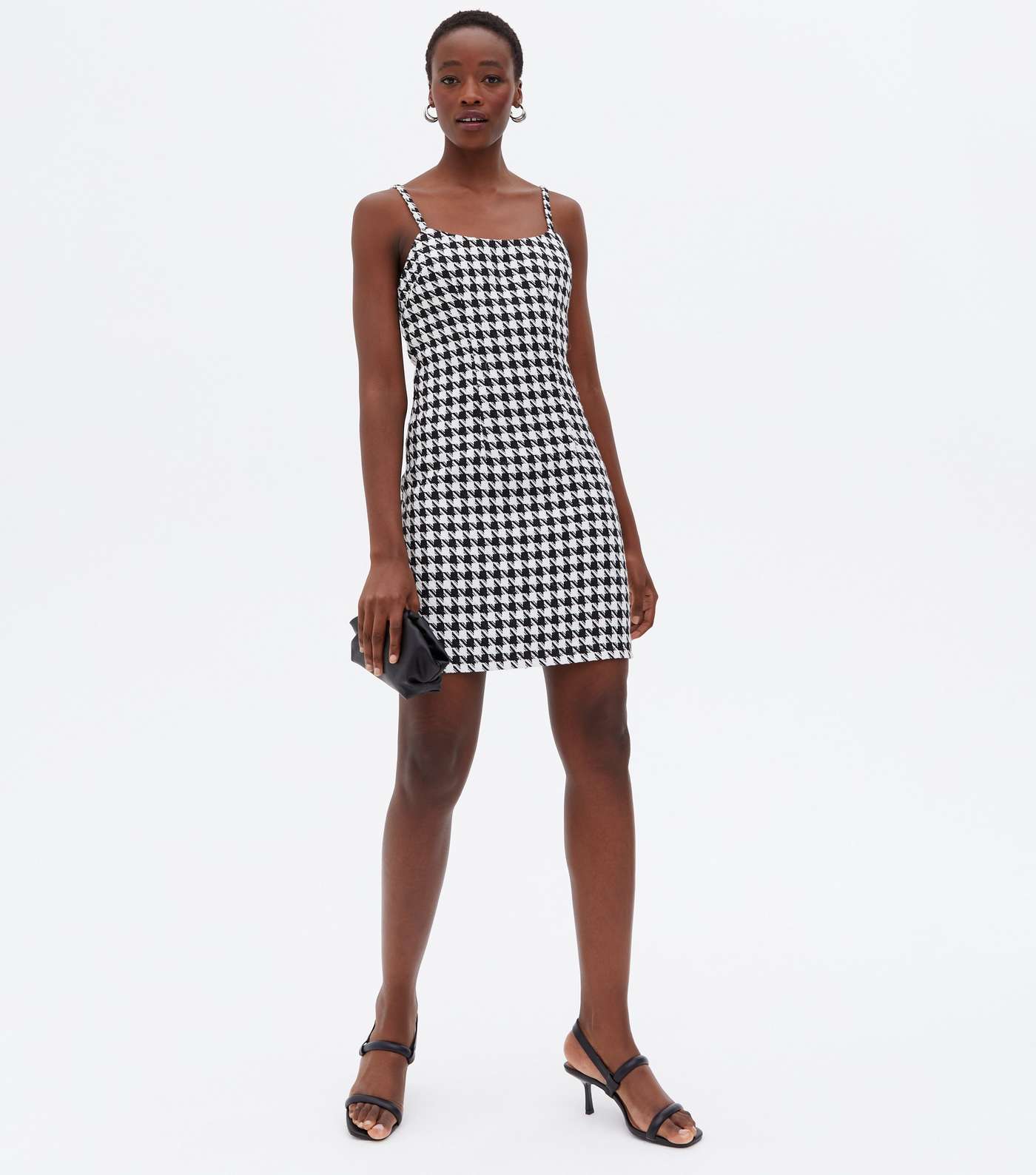 Tall Black Dogtooth Square Neck Pinafore Dress Image 2