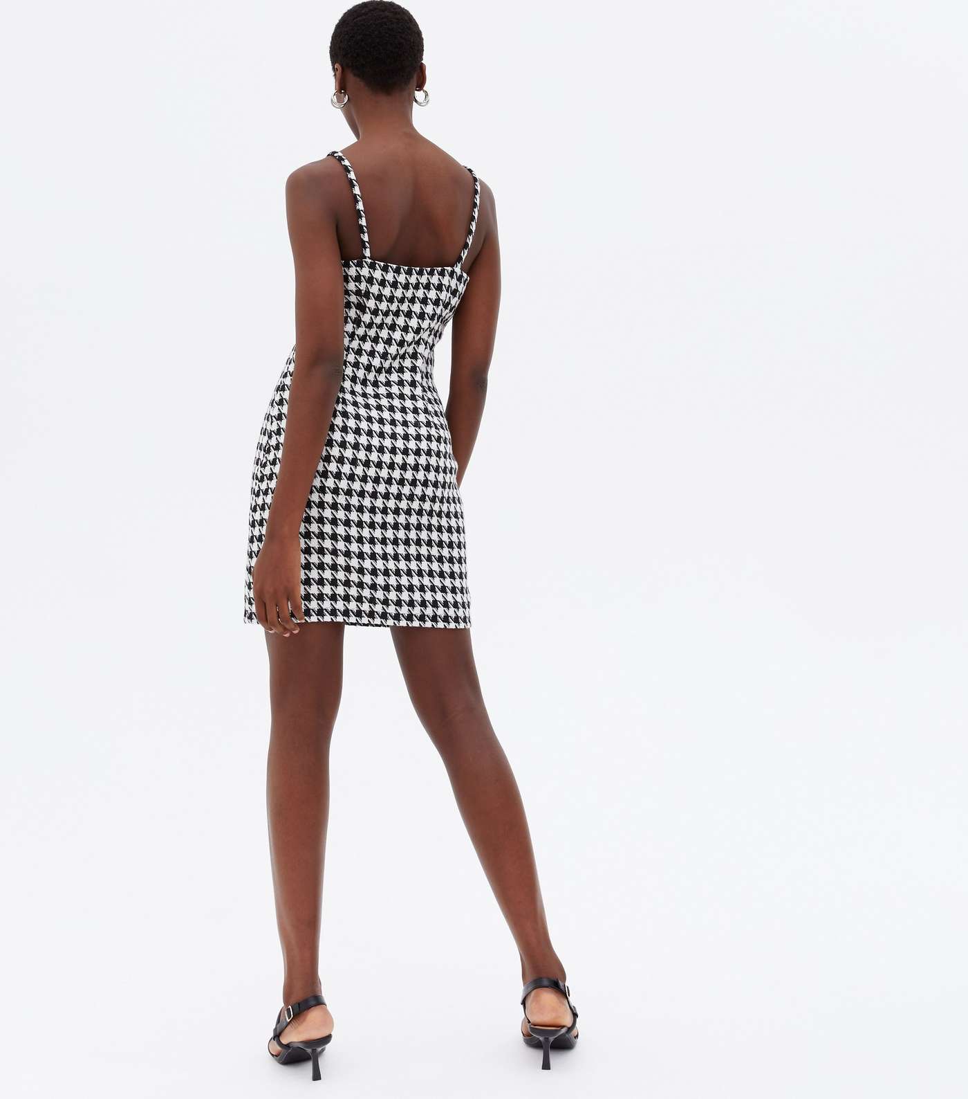 Tall Black Dogtooth Square Neck Pinafore Dress Image 4
