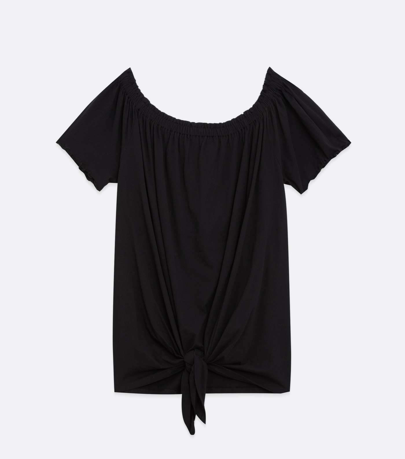 Curves Black Frill Tie Front Bardot Top Image 5