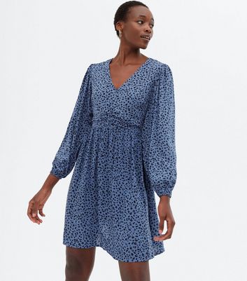 Click to view product details and reviews for Tall Blue Animal Print Ruched Mini Dress New Look.