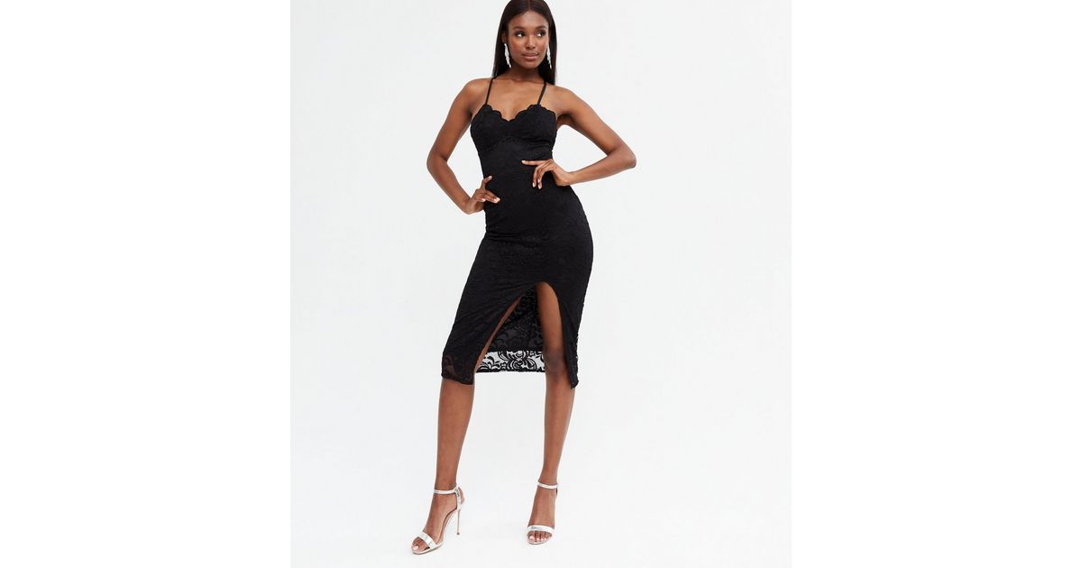 Black Lace Strappy Tie Back Midi Dress | New Look