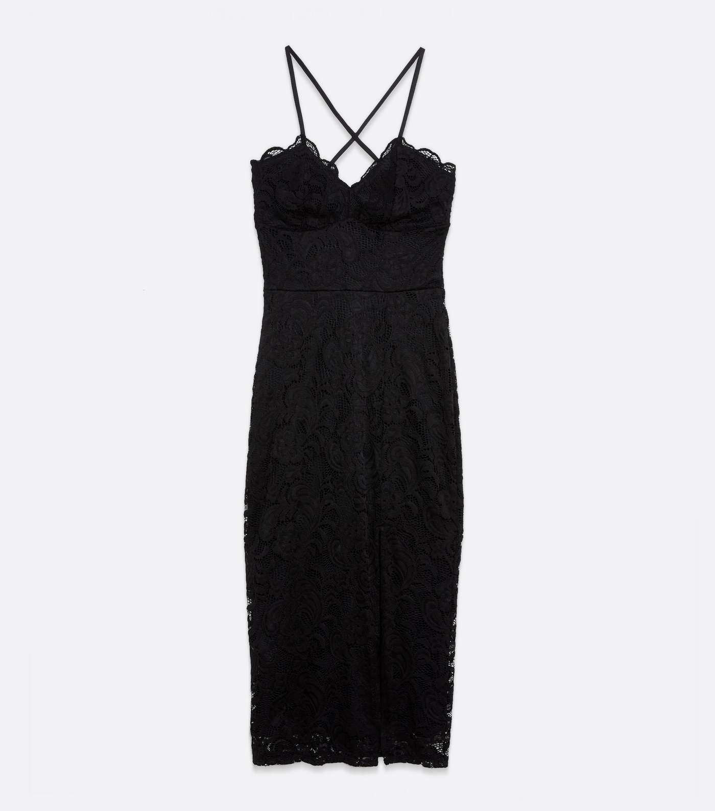 Black Lace Strappy Tie Back Midi Dress Image 5