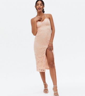 Pale Pink Lace Strappy Tie Back Midi Dress New Look