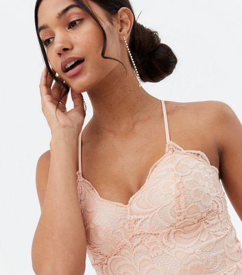 Blush pink strappy lace midi clearance dress