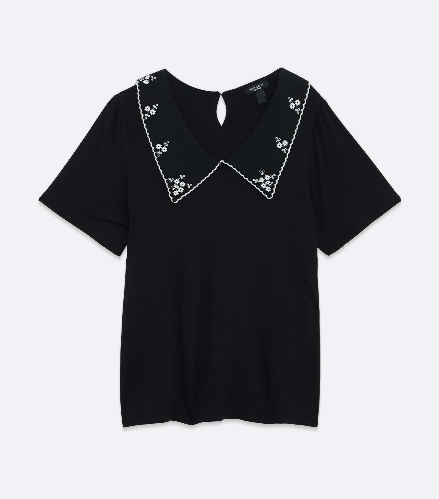 Curves Black Embroidered Collar Top Image 5