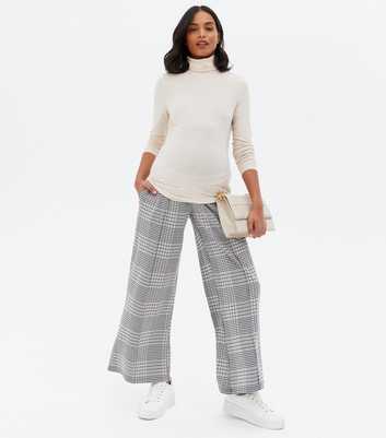 Maternity Black Check Over Bump Wide Leg Trousers