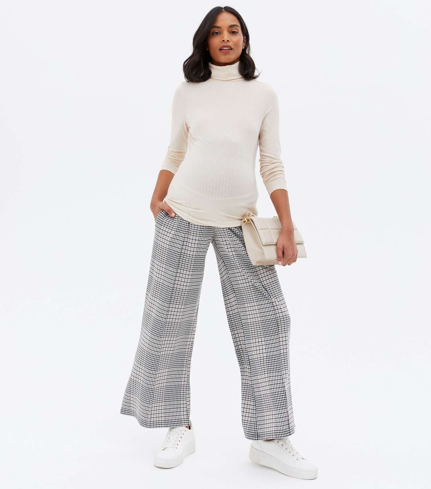 Maternity Black Check Over Bump Wide Leg Trousers