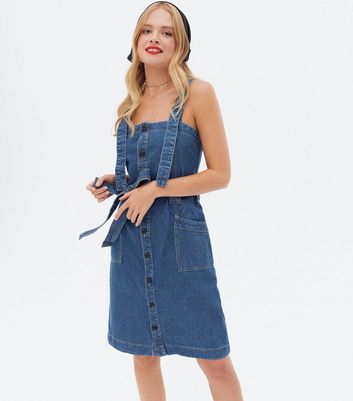 Click to view product details and reviews for Blue Vanilla Bright Blue Denim Belted Mini Dress New Look.