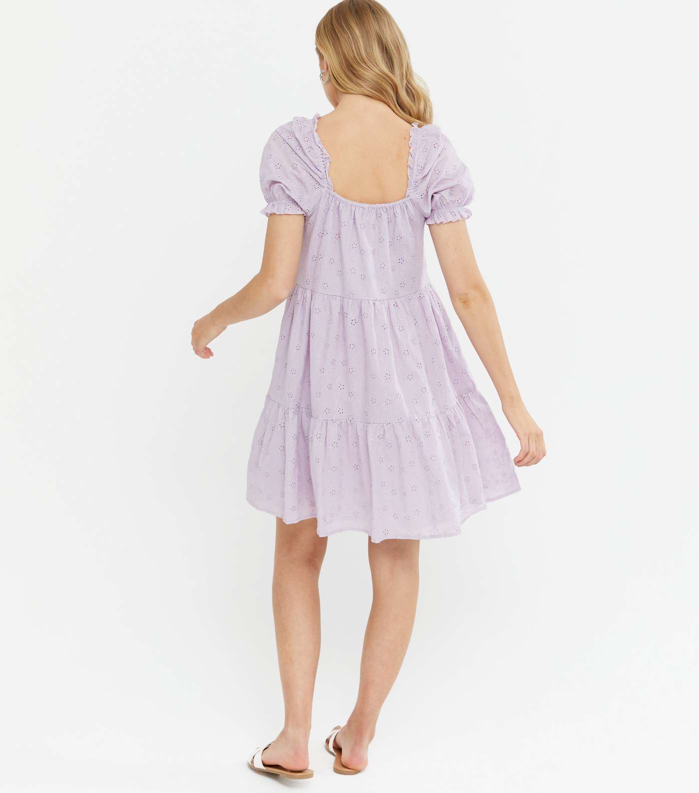 Blue Vanilla Lilac Broderie Puff Sleeve Smock Dress Image 4