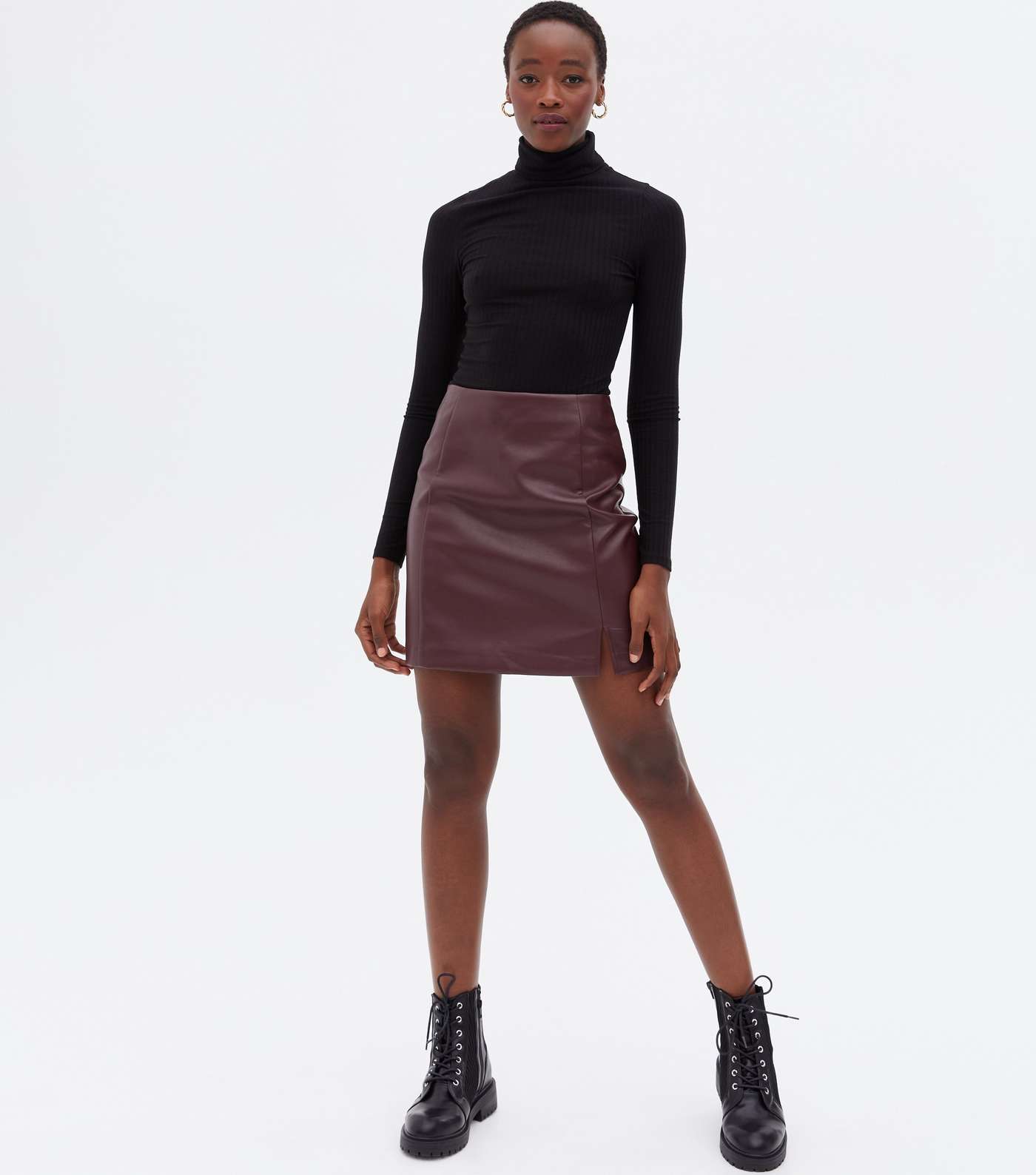 Tall Burgundy Leather-Look Mini Skirt