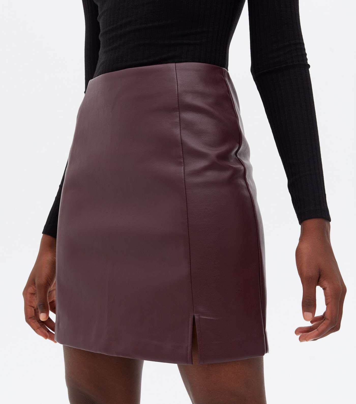 Tall Burgundy Leather-Look Mini Skirt Image 3