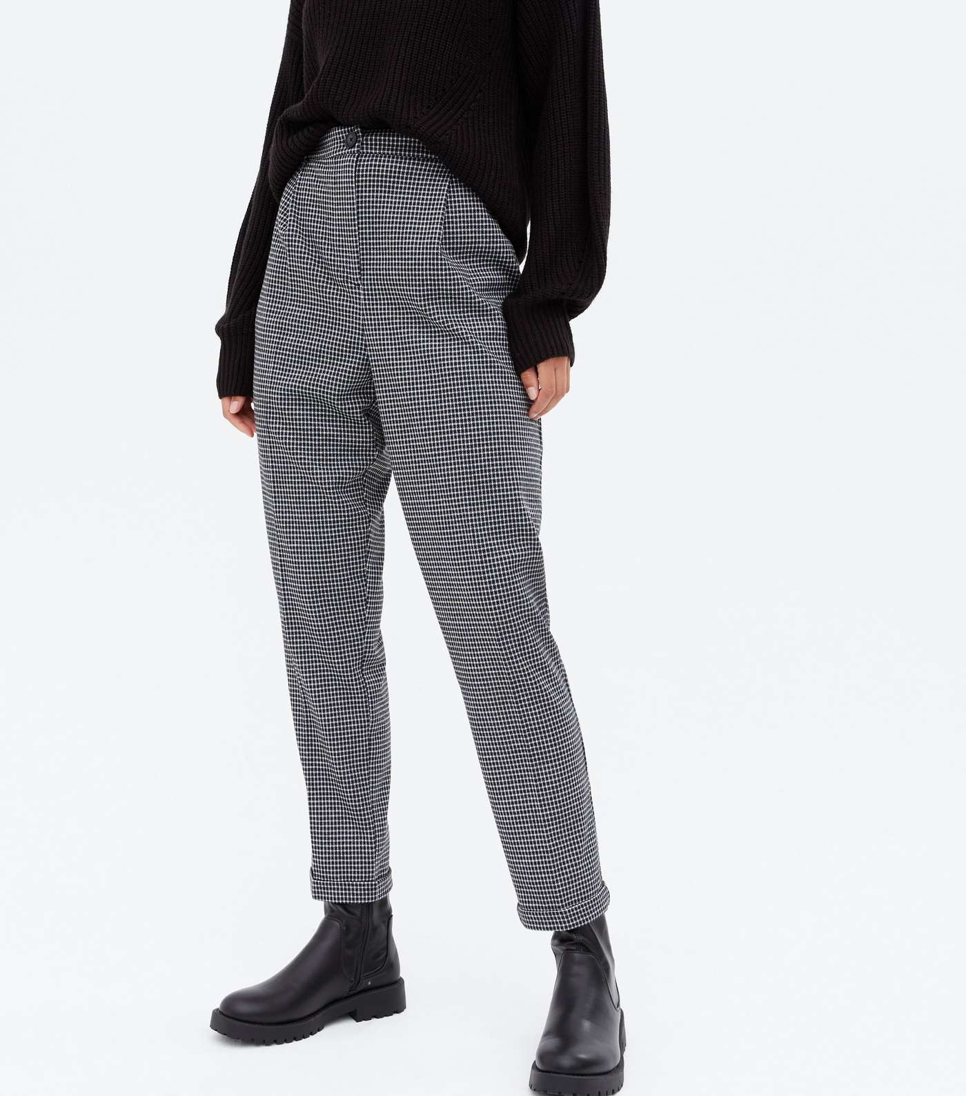 Tall Black Check Jacquard Tapered Trousers Image 2