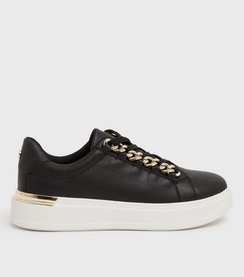 new look black slip on trainers