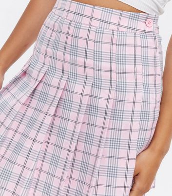 Mid Pink Check Pleated Mini Tennis Skirt New Look