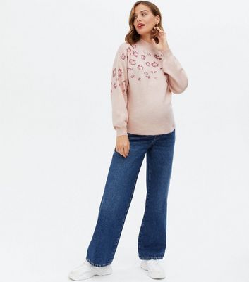 Click to view product details and reviews for Maternity Pink Sequin Leopard Print High Neck Jumper New Look.