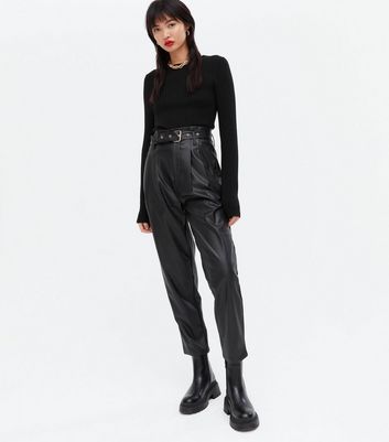 Leather store belted trousers