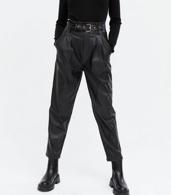 black leather look cargo pants