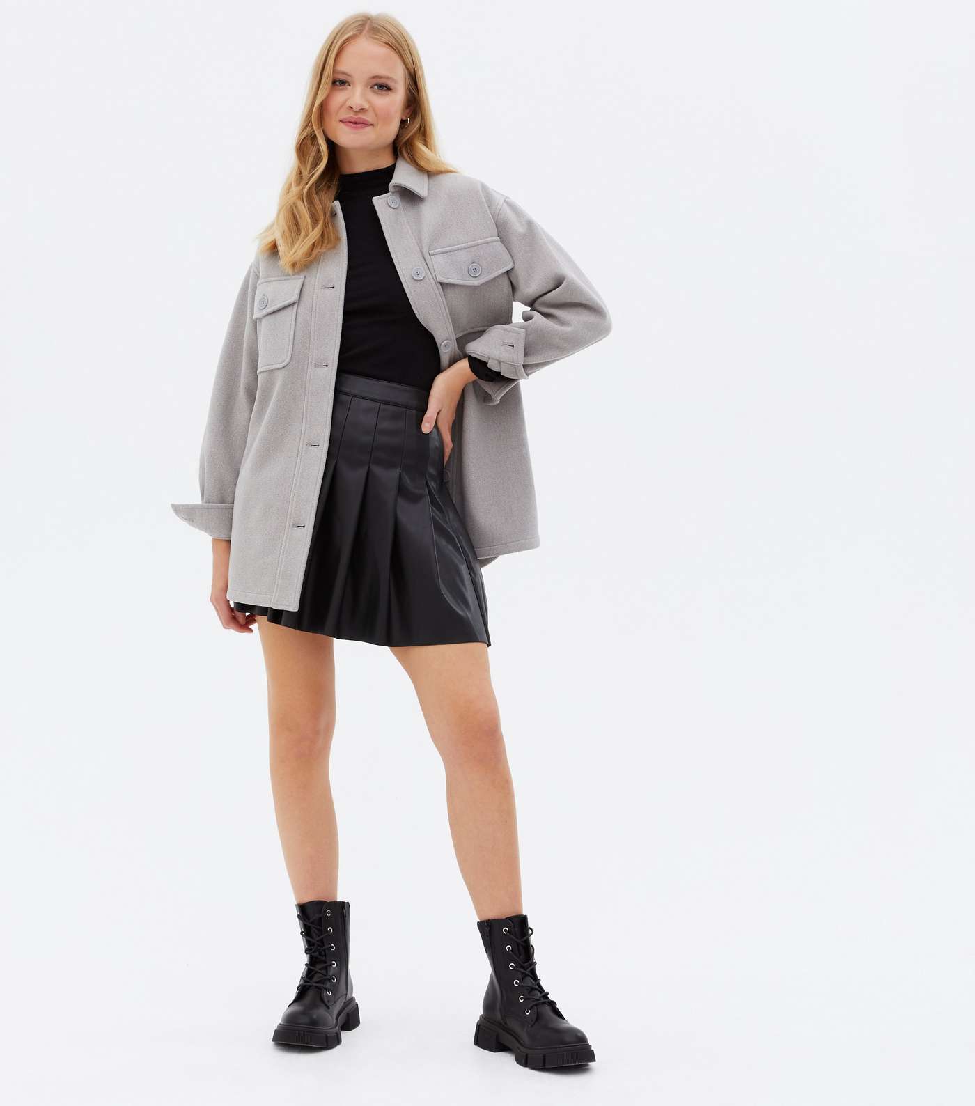 Black Leather-Look Mini Tennis Skirt Image 2