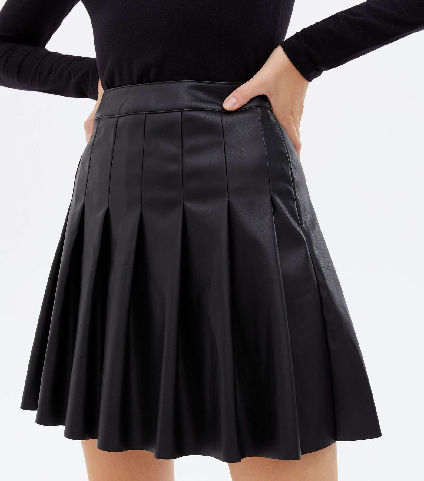 Black Leather-Look Mini Tennis Skirt Image 4