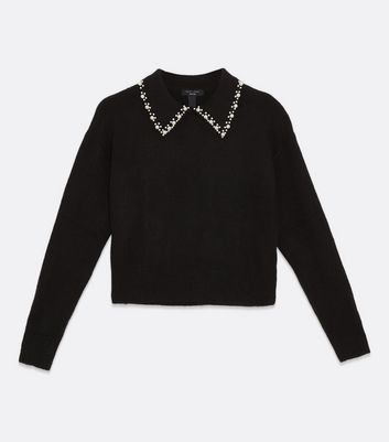 Faux Pearl Embellished Collared Jumper 
