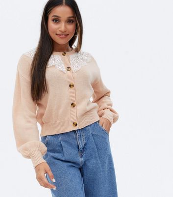 Petite Pink Lace Collar Cardigan | New Look