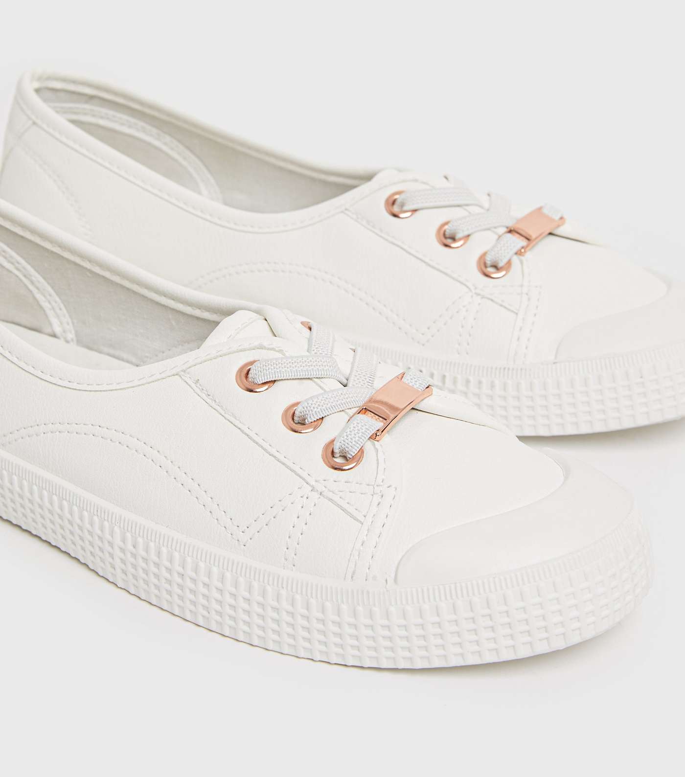 White Metal Trim Lace Up Trainers Image 4