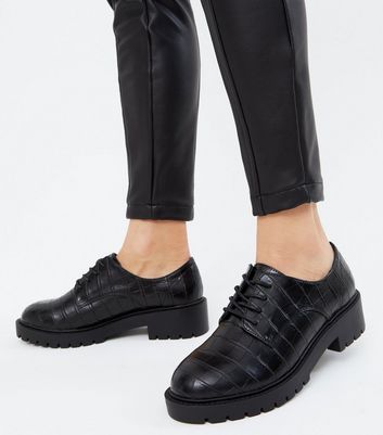 shop for Wide Fit Black Faux Croc Chunky Brogues New Look Vegan at Shopo