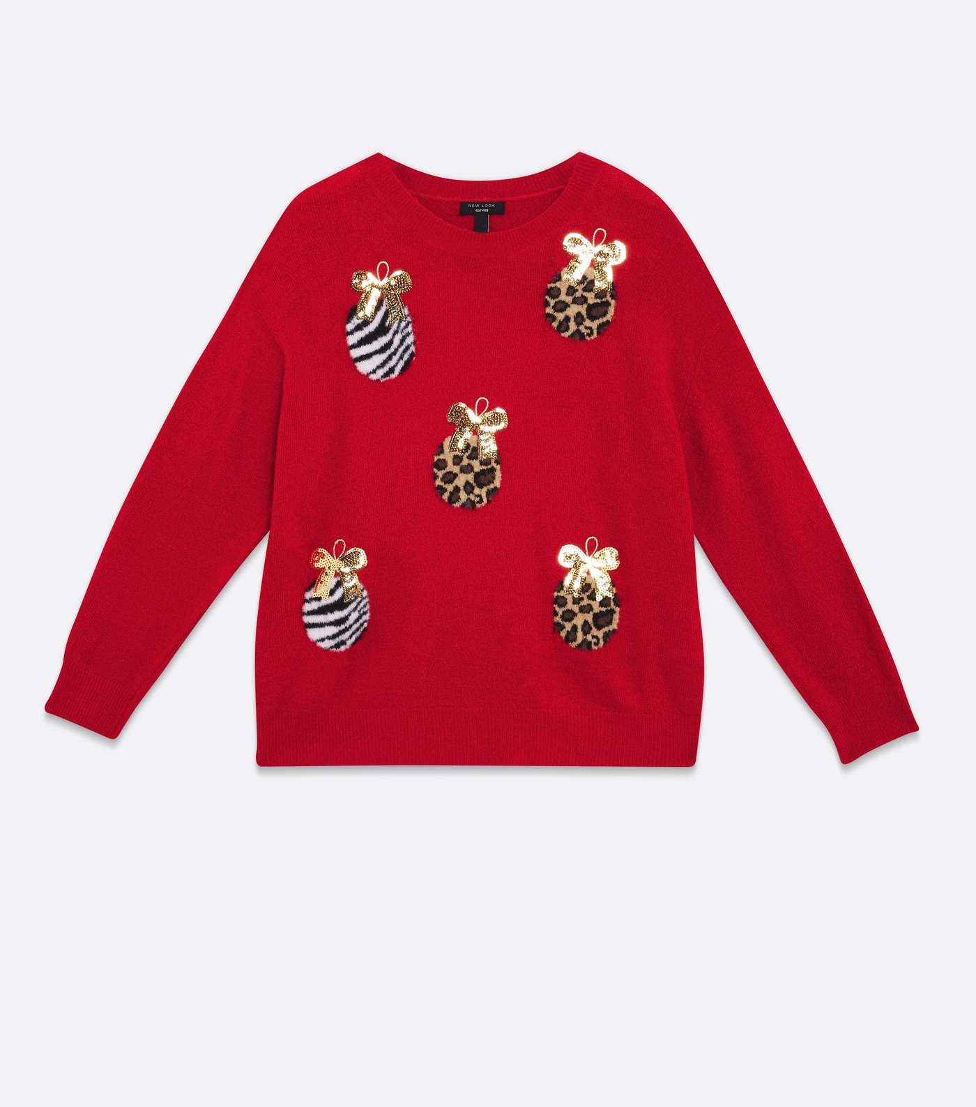 Curves Red Christmas Animal Print Sequin Bauble Jumper Image 5
