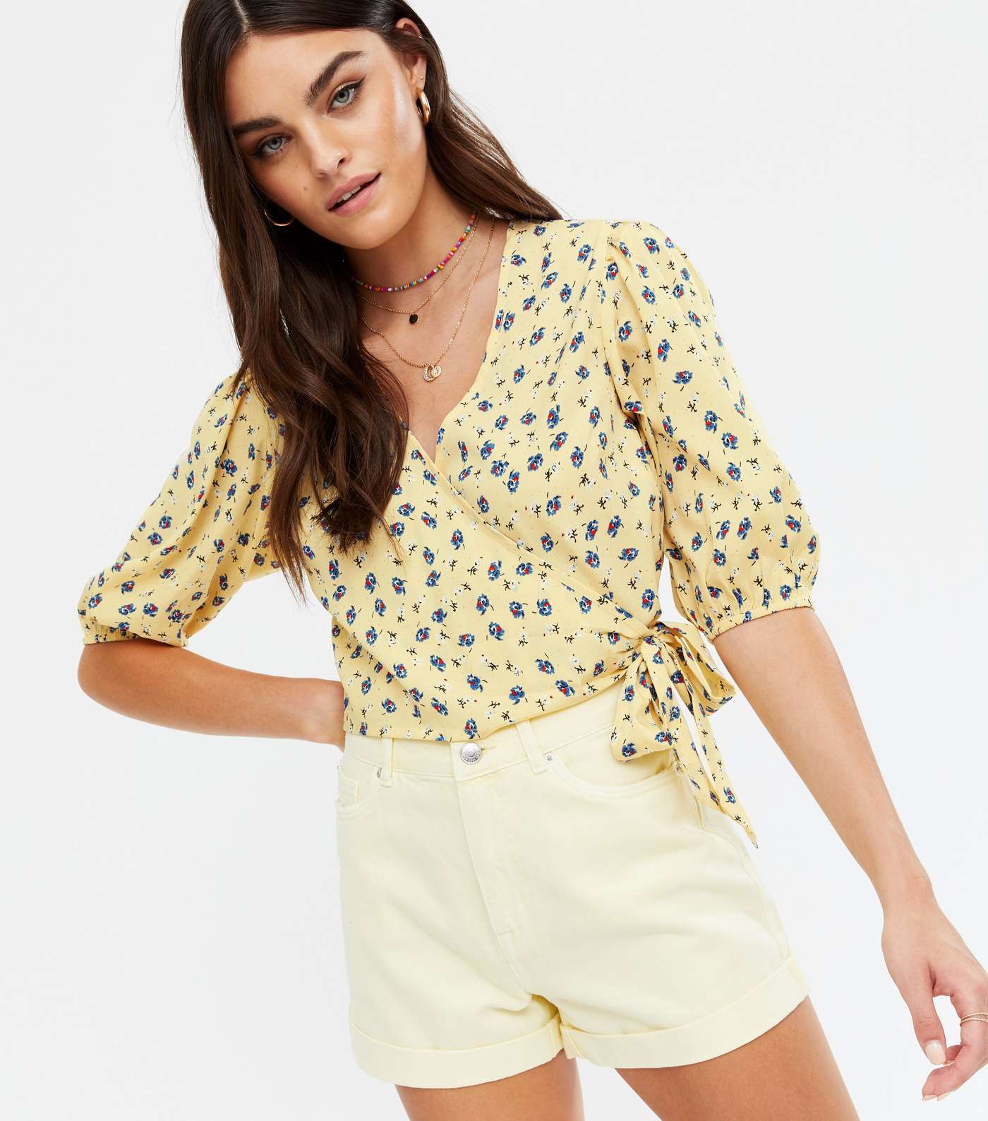 Yellow Floral Ditsy Floral Wrap Top