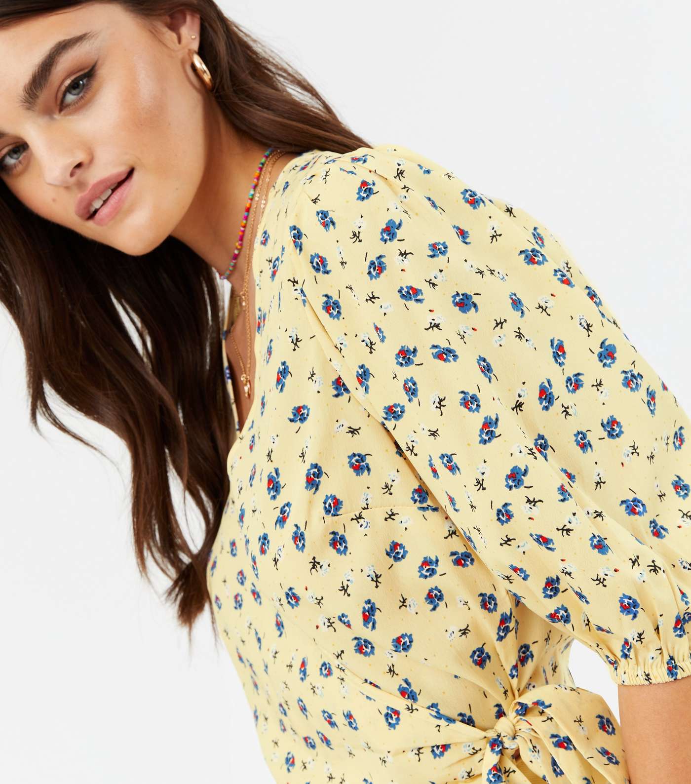Yellow Floral Ditsy Floral Wrap Top Image 3