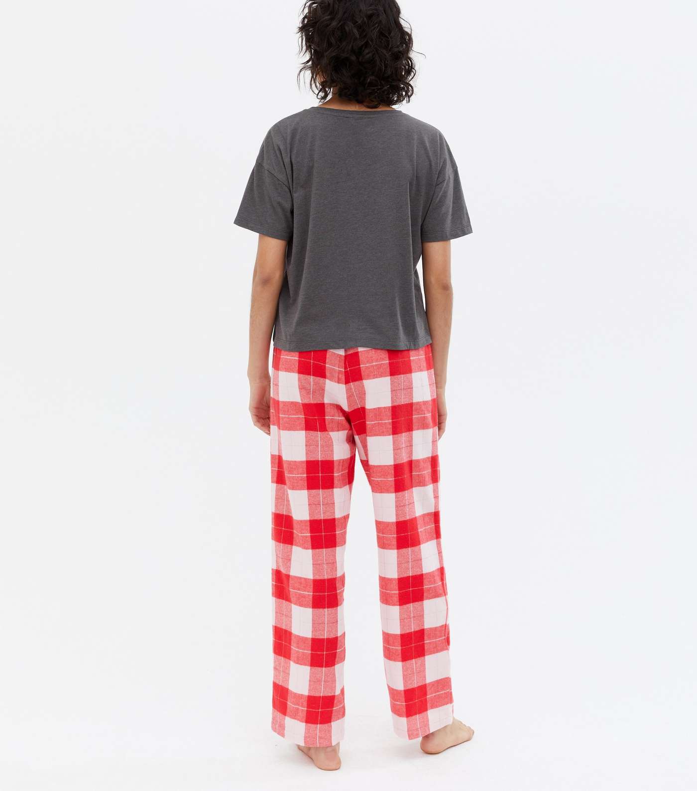 Red Check Glitter Heart Logo Trouser Pyjama Set Image 4