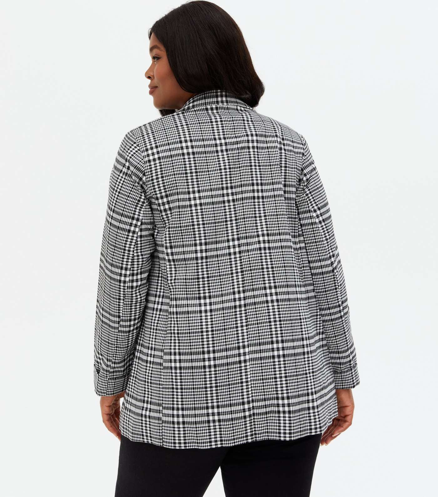 Curves Black Check Double Breasted Blazer Image 5