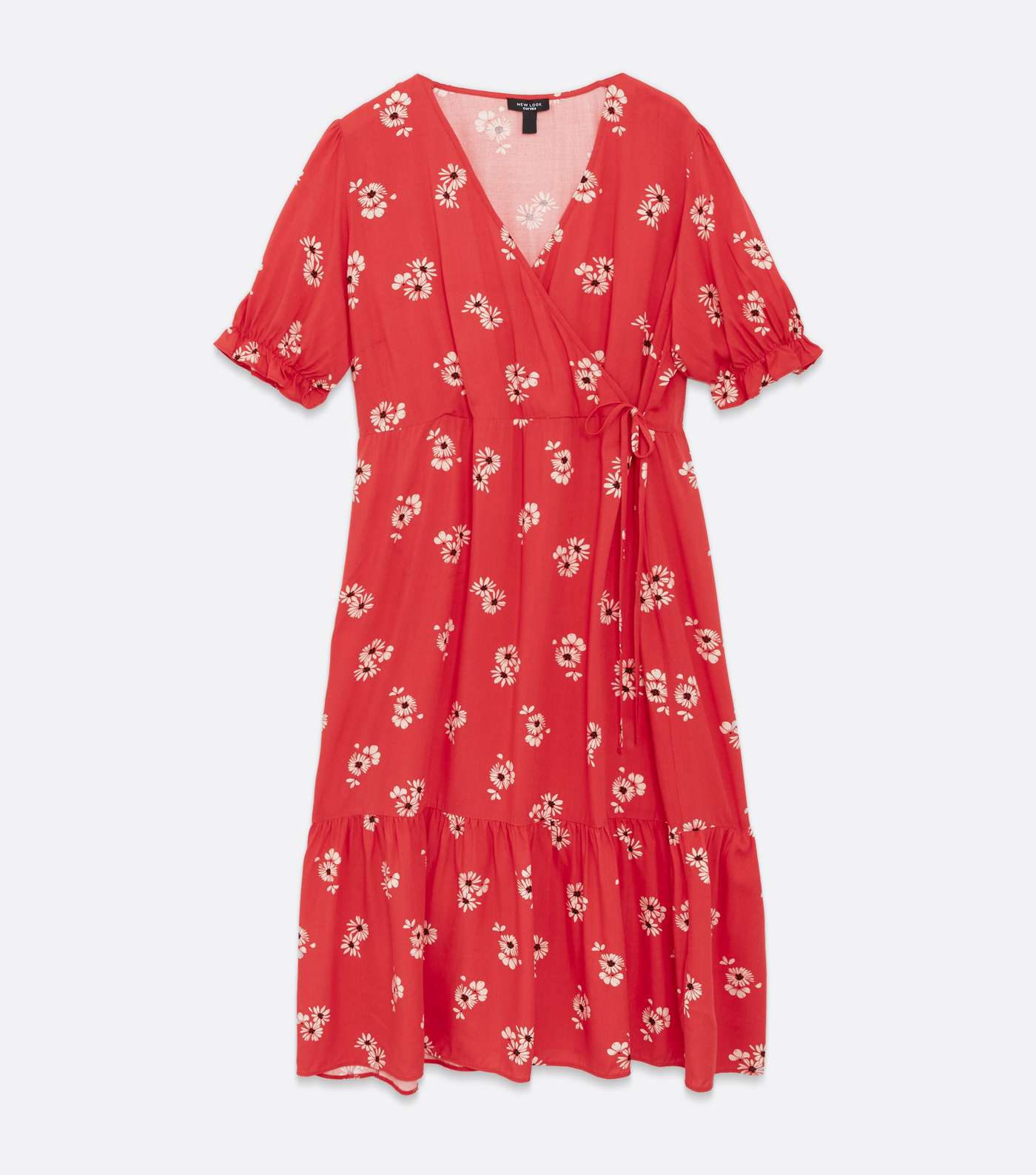 Curves Red Floral Tiered Midi Wrap Dress Image 5