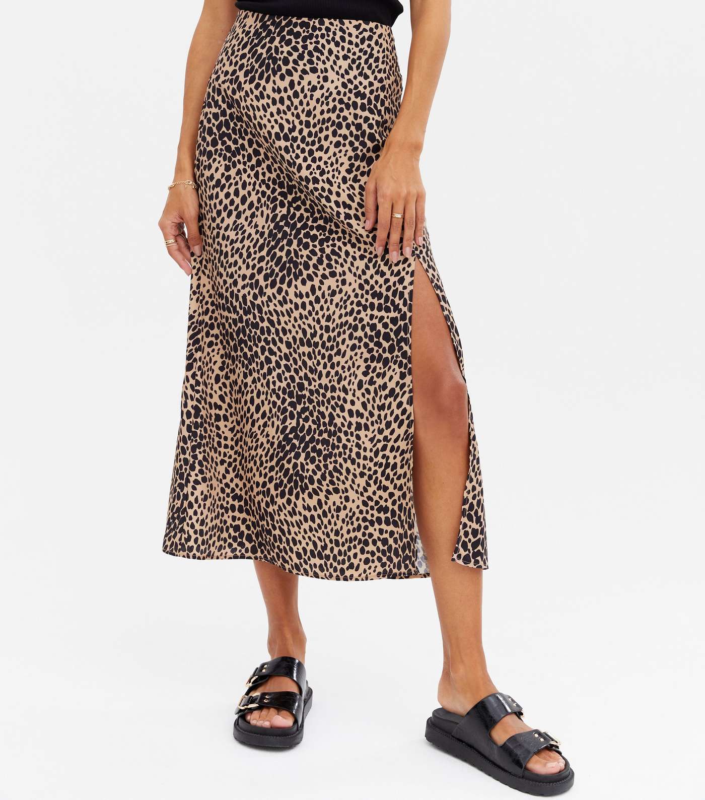 Brown Leopard Print High Waist Midi Skirt Image 2