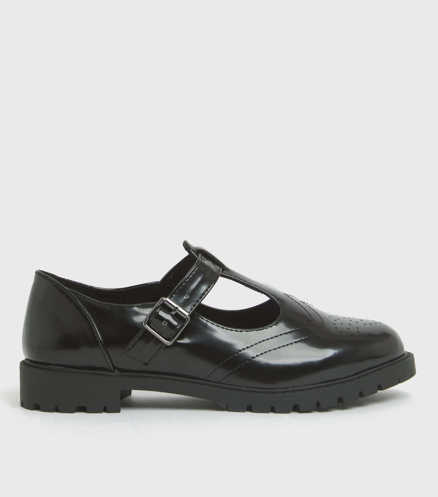 Wide Fit Black Patent Perforated Mary Jane Shoes