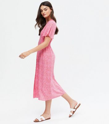 pink spot midi shirt dress