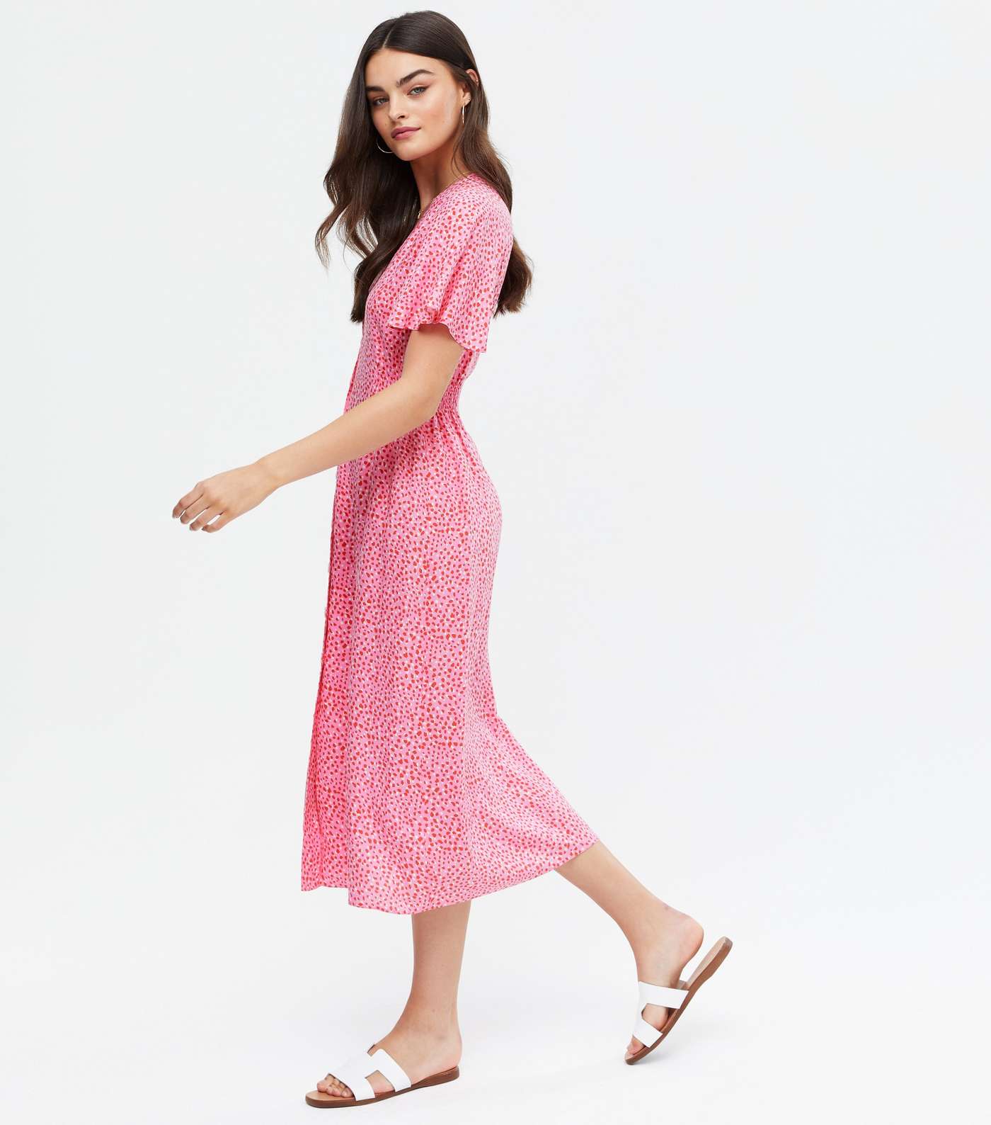 Pink Spot Midi Shirt Dress Image 2