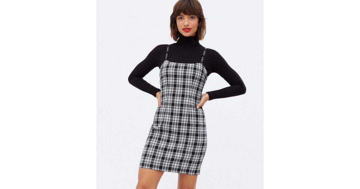 Black Check Strappy Mini Pinafore Dress | New Look