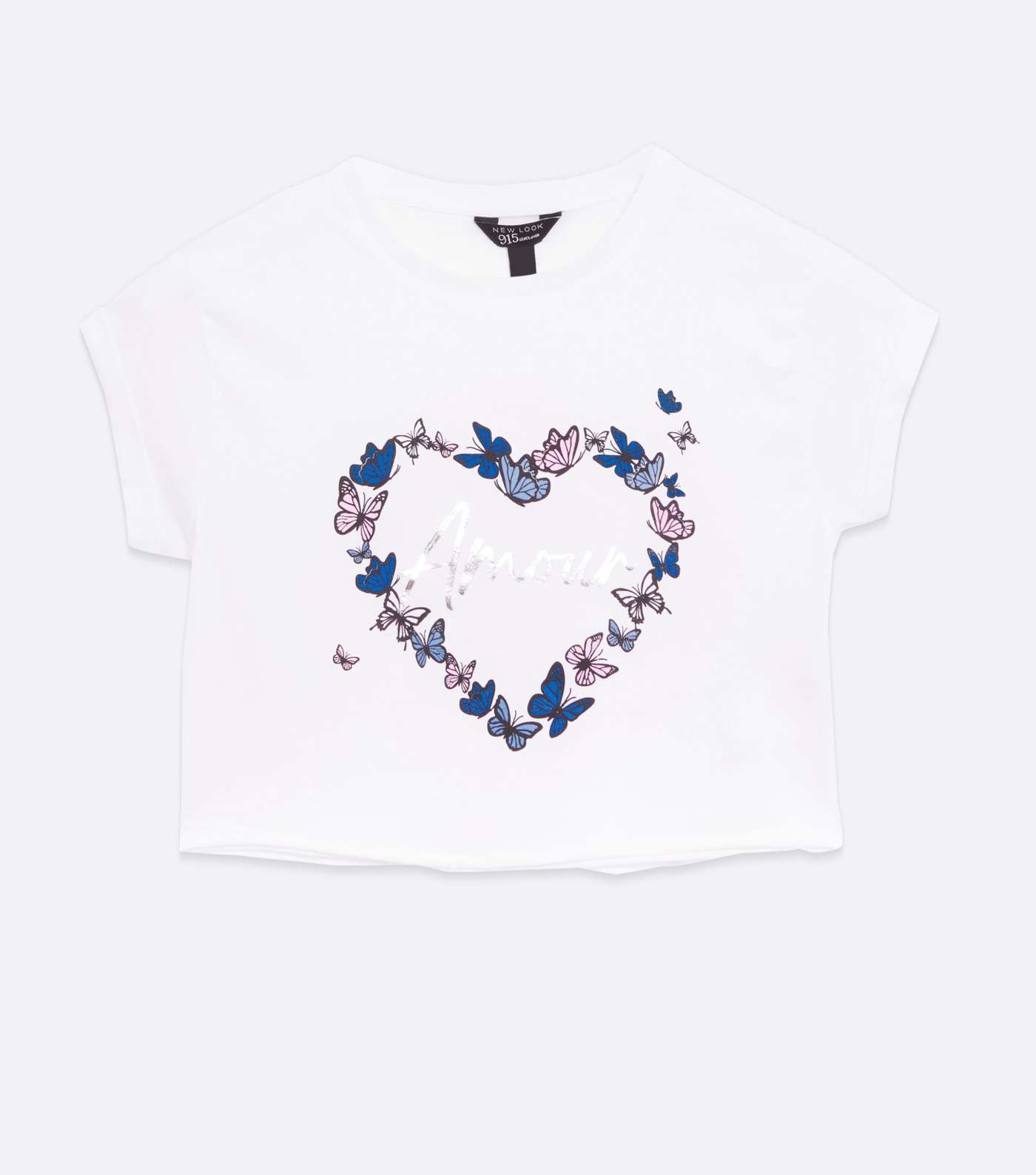 Girls White Butterfly Heart Metallic Amour Logo T-Shirt Image 5