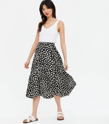 black and white midi skirt new look