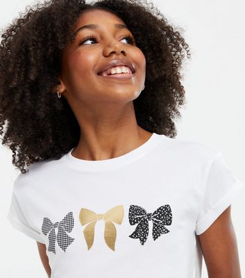 Girls White Multi Bow Print T Shirt New Look